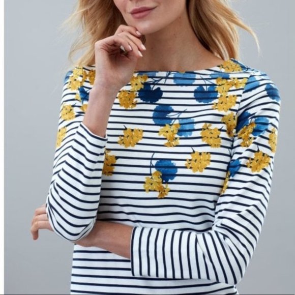 Joules Tops - JOULES Knit Harbour Print Lilypad Border Stripe Floral Top Shirt 8